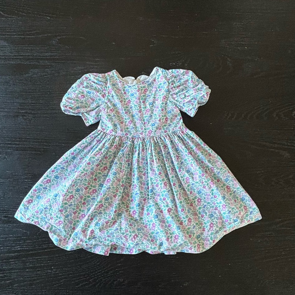 Jacadi Pink, Lavender and Green Floral Puff-Sleeve Dress